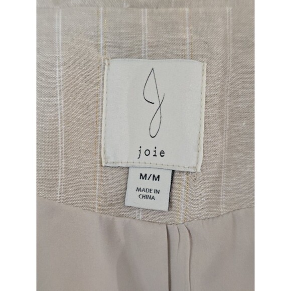 Joie Linen Blend Blazer Womens M Beige Pinstripe Double Breasted Jacket - Picture 10 of 12